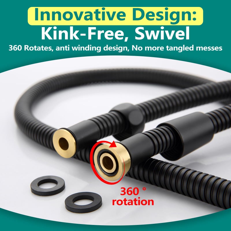 TRIPHIL Kink-free Shower Hoses, Shower Hose Extension 59 Inches for Handheld Shower Head, Hand Held Showerhead Hose Replacement, Brass Swivel Anti-twist Ultra-flexible Stainless Steel Matte Black 59" - Image 2